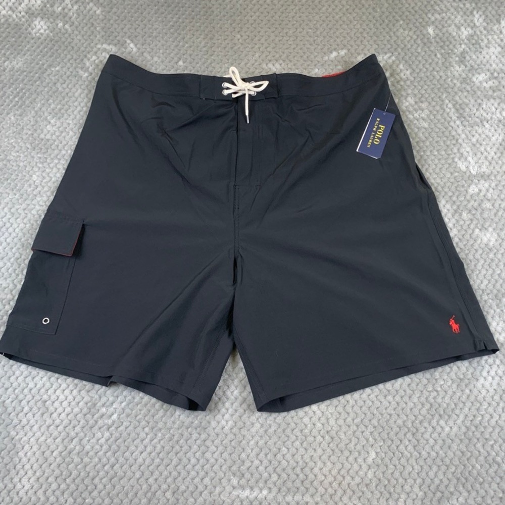 Polo Ralph Lauren Mens 4XB Black Swim Trunks Red Pony Cargo Board Shorts NWT